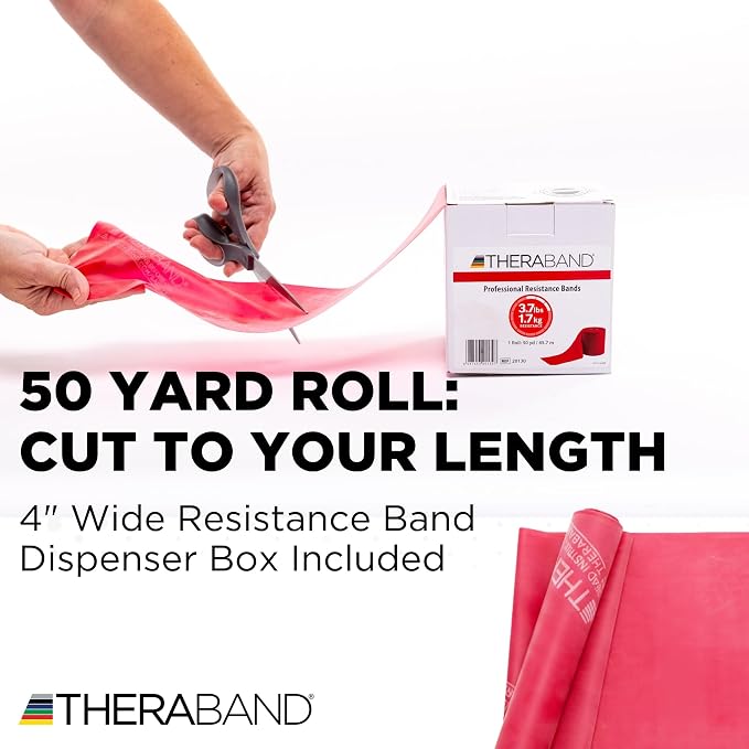 THERABAND Resistance Band, 50-Yard Roll, Latex Elastic Band for Exercise, Stretching, Physical Therapy, Yoga, Pilates, Home Workouts, Cut-to-Length, Color-Coded Levels