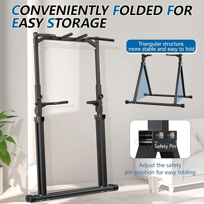 Foldable Pull Up Bar Pull Up Station,Power Tower with Triangular Structure, Multi-Functional Dip Station for Home Gym 300LB