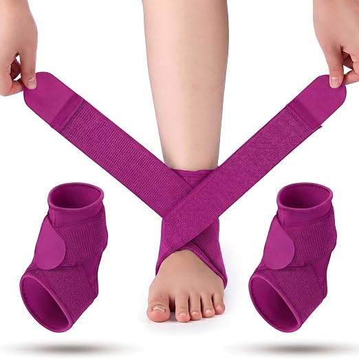 Honoson 2 Pcs Ankle Brace Kid Ankle Support Youth Neoprene Lace up Compression Sleeve Foot Brace Stabilizer with Adjustable Strap for Sport Sprained Plantar Fasciitis Achilles Tendonitis(Rose Red,S)