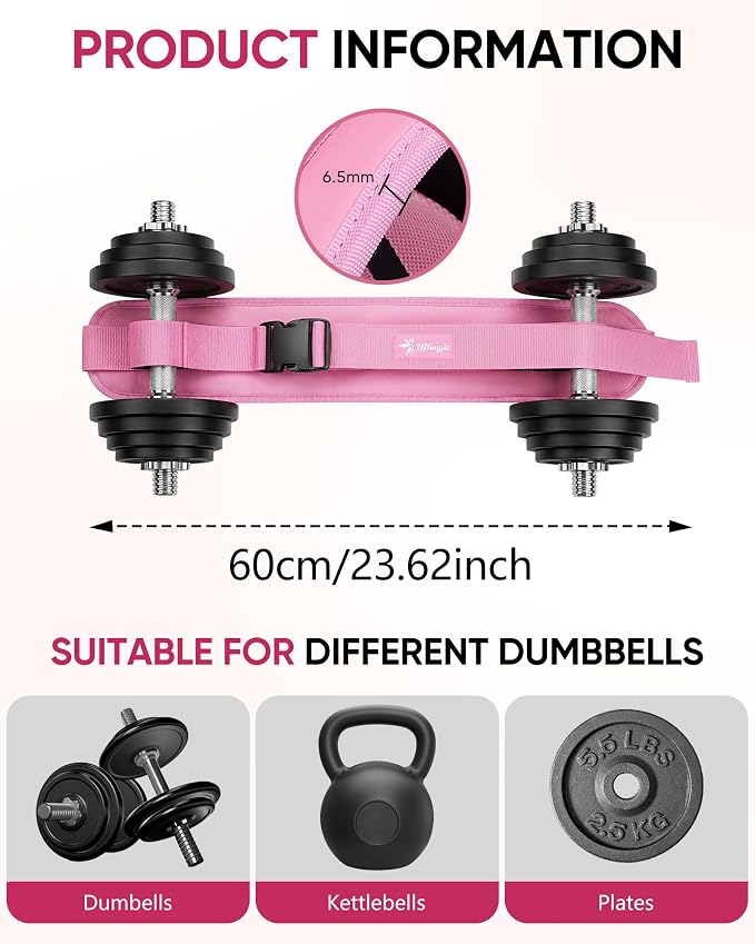 Hip Thrust Belt, Leather Dumbbell Booty Workout Belt | Adjustable non-slip booty belt for hip thrusts, fits dumbbells kettlebells plates, home gym exercise equipment