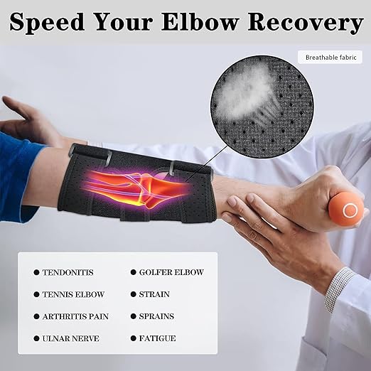 Cubital Tunnel Elbow Brace,Ulnar Nerve Entrapment Brace,Elbow Splint | Comfortable Night Elbow Sleep Support,Adjustable Stabilizer Splints,Tendonitis,Tennis Elbow Pain Relief for Men and Women