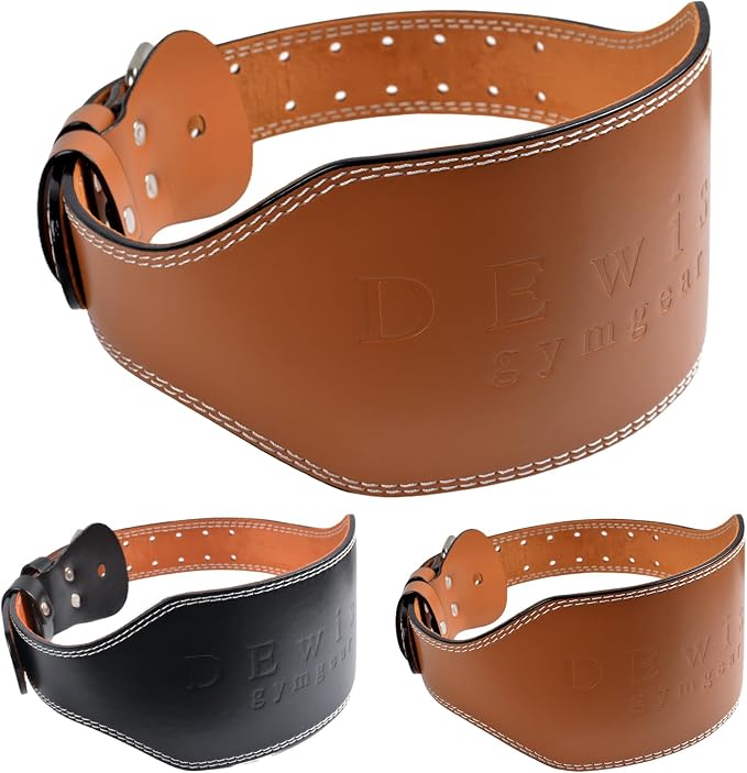 Leather Gym Fitness Belt, 4" & 6" Padded Lumbar Back Support, 10 Adjustable Holes for Weightlifting Powerlifting Bodybuilding Deadlift Squat Workout Strength Training
