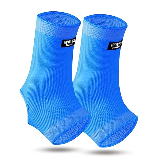 SPOTBRACE Ankle Brace Compression Sleeve, Ankle Support For Women Men 2Pack | Elastic, Open Heel, Blue, Breathable, Thin, Soft, Foot Compression Sock Wrap for Swelling, Plantar Fasciitis, Sprain, Size L