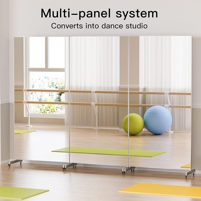 brisafe 67"x24" Ultra-Light Mobile Floor Mirror with 360° Wheels, 0.04mm Shatterproof Nano Film for Home Gym/Yoga/Dance Studio & Commercial Use | 60% Insurance Savings | Silver