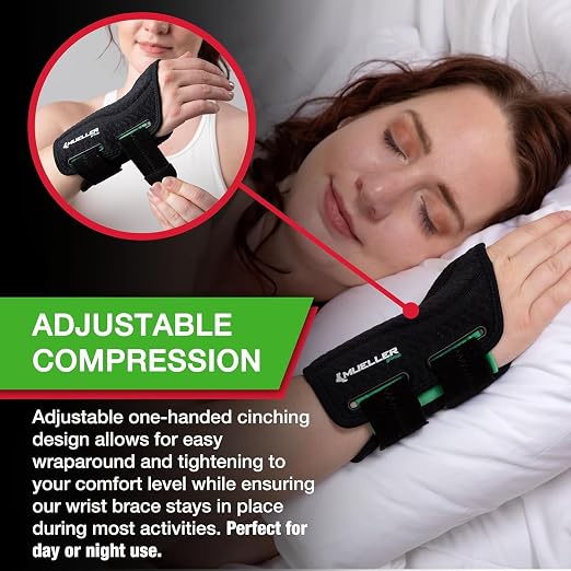 MUELLER Sports Medicine Green Fitted Wrist Brace for Men and Women,Wrist Pain Relief Support,Ideal for Carpal Tunnel,Tendonitis,Arthritis,Right Hand,Black,Large/X-Large,(Pack of 2)
