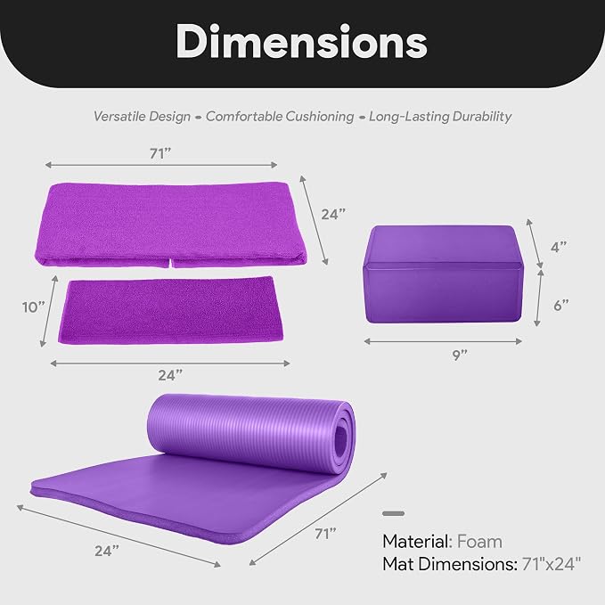 BalanceFrom 7-Piece Yoga Set with 71x24x1 Inches Extra Thick Mat and Carrying Sling – Includes 2 Blocks, Stretch Strap, 2 Towels, and Knee Pad for Home, Studio, and Gym Workouts