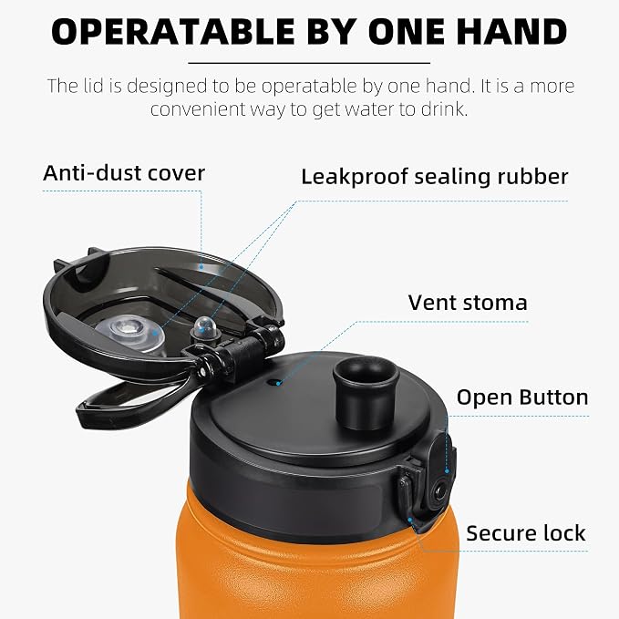 Fanhaw 20 oz Insulated Stainless Steel Water Bottle with Anti-Dust Chug Lid, Leakproof Vacuum Metal Everyday Use Bottle for Kids, Teens & Adults, Back to School Essentials (Yellow Orange)