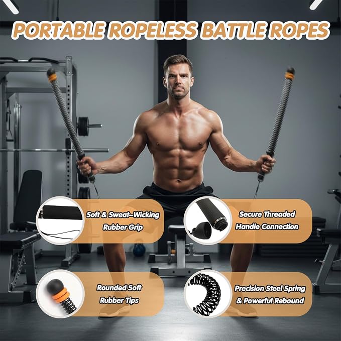 Portable Ropeless Battle Ropes | Adjustable Weights Cordless Battle Ropes for, Workout Ropes for HIIT, No-Jump Training & Full-Body Exercise for Men & Women
