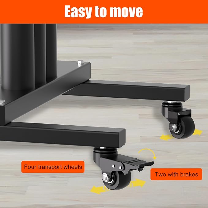 TRUSOON Movable Weight Plate Rack, Heavy Duty Olympic Plate Rack for 1 or 2-Inch Plates with 2 Barbell Holders, Bumper Plate Storage with Locking Wheels for Garage, Home Gym