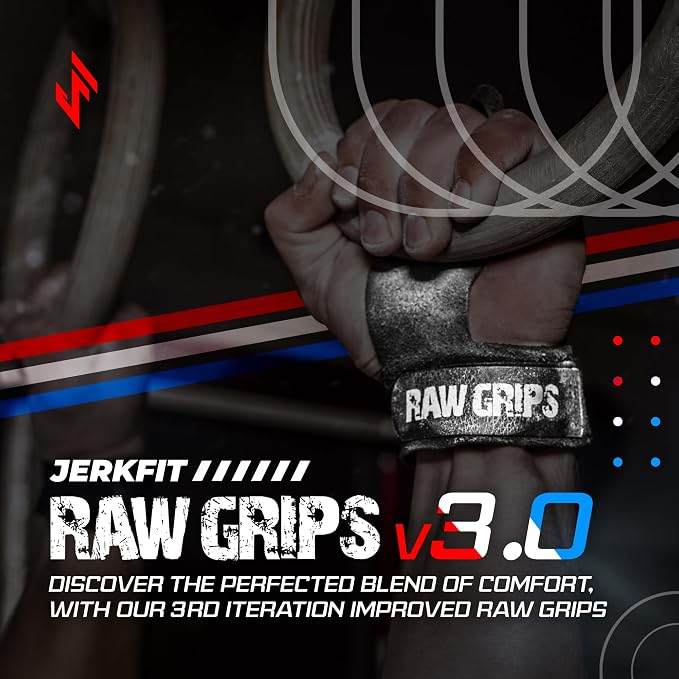 JerkFit Raw Grips 3.0, 2 Finger Leather Gymnastics Grips - Pull Up Grips for Cross Training Hand Protection - Hand Grips for Gymnastics Bars, Palm Guards for Athletes to Prevent Rips and Blisters