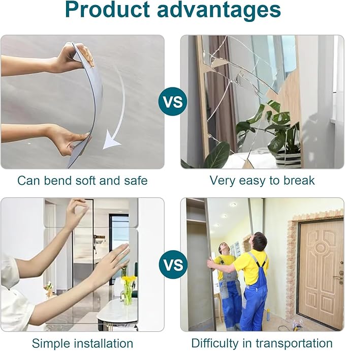 16 Pack 14x12 Inch Shatterproof Acrylic Mirror Tiles for Wall – Self-Adhesive, Unbreakable Mirror for Kids, Toddler, Bedroom, Bathroom & Home Gym, Safe & Durable Wall Mirrors