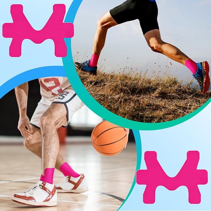 16 Pcs Precut Kinesiology Tape for Ankle Cotton Breathable Elastic Athletic Tape Pain Relief Minimize Ankle Sprain Provides Support and Stability for Ligament and Muscle Marathon Use(Pink)