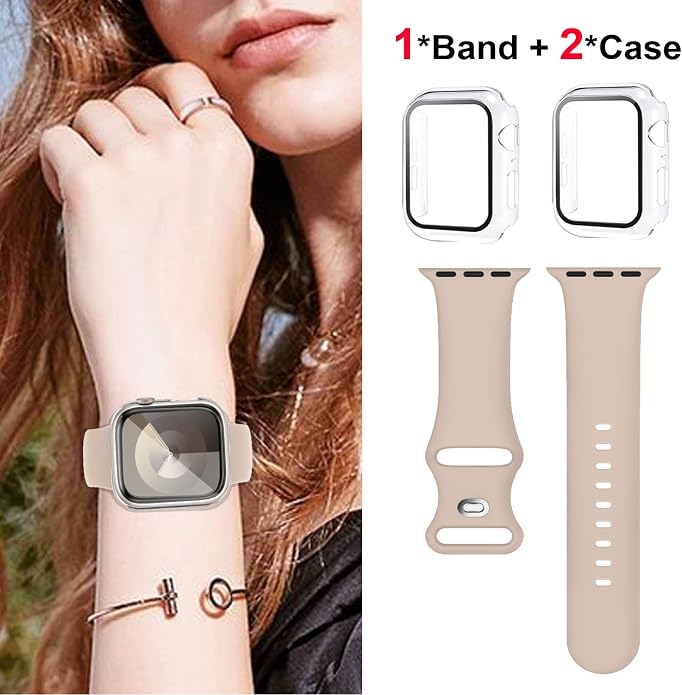 Sport Band and Case for Apple Watch Band 40mm 44mm 46mm 42mm 41mm 45mm 38mm iWatch Bands for Women/Men,Silicone Waterproof Strap with Cover Combo for Apple Watch Series 11 10 9 8 7 6 5 4 SE Ultra/2 3