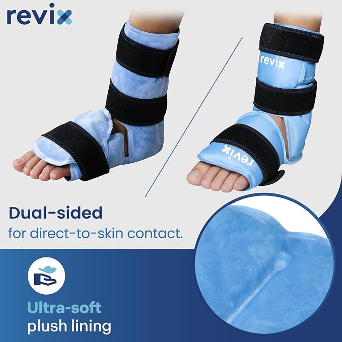 REVIX Ankle Ice Pack Wrap, Reusable Gel Ice Pack for Foot Pain Relief | Feet Cold Pack with Soft Plush Lining, 3 Adjustable Straps for Achilles Tendonitis, Plantar Fasciitis, Sprained Ankle