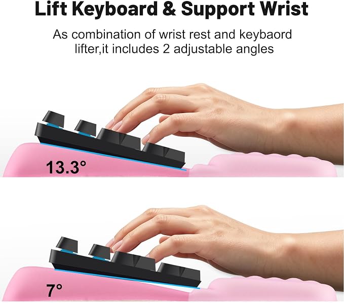 Keyboard Stand with Wrist Rest，Ergonomic Keyboard Riser Holder Lifter Tray | Pink+Deep Pink，Computer Wrist Support Pad，Ergonomic Keyboard stand for desk，Soft Memory Foam Desk Cushion，Non-Slip