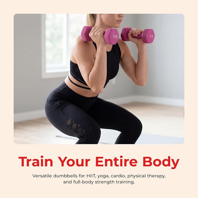Sunny Health & Fitness Neoprene Hex Dumbbell for Home Gym 2-10 lb Pair | Strength & Cardio Weights, Muscle Toning, Yoga, Pilates & Rehab, Secure Grip, Home Workouts, 2, 5, 8, 10 lb Pairs