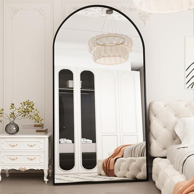 LFT HUIMEI2Y 76.4"x37" Arch Full Length Mirror, Black Floor Mirror | Tempered Oversized Mirror Full Body with Aluminum Alloy Frame; Standing, Leaning, or Wall Mount for Bedroom, Living Room