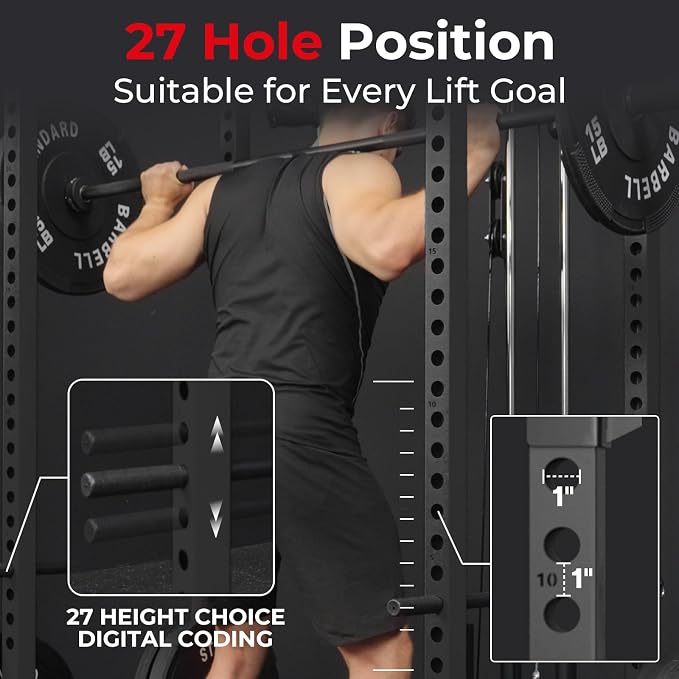 Mikolo F4 2.0 Power Cage with Dual-Track Smooth Pulley System, 1200LBS Power Rack with Leg Hold-Down for Heavy LAT Pulldowns