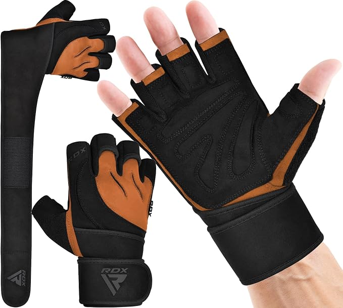 RDX Weight Lifting Workout Gloves with Wrist Support, 50 CM Long Wrist Straps, Anti Slip Padded Palm, Breathable Gym Grip for Fitness Training Powerlifting, Men Women Bodybuilding Exercise