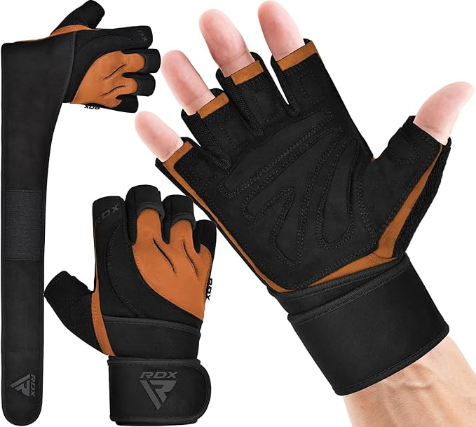 RDX Weight Lifting Workout Gloves with Wrist Support, 50 CM Long Wrist Straps, Anti Slip Padded Palm, Breathable Gym Grip for Fitness Training Powerlifting, Men Women Bodybuilding Exercise