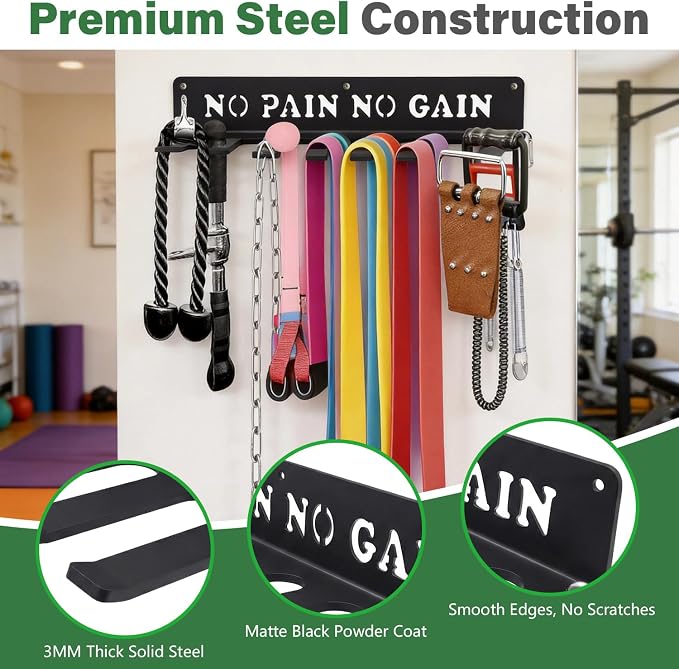 Home Gym Accessories Organization Storage Rack Equipment For Home 8 Hook Wall Hanger Display Gear Barbells Resistance Bands Jump Ropes Lifting Belt Hanger Accessories Hardware Included