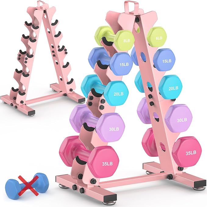TomCare 6-Tier|5-Tier|4-Tier|2-Tier Dumbbell Rack Stand Only for Home Gym | Stable A-Frame, Fits 5–35 lb Dumbbells, Protective Padded Cradles, Adjustable Feet, Easy-Carry Handle (Stand Only)