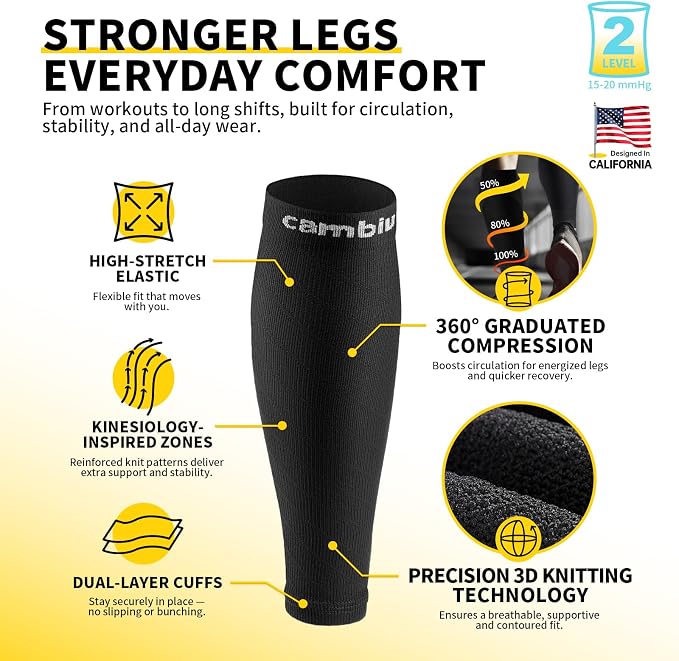 CAMBIVO Calf Compression Sleeve for Shin Splints & Running Support-3 Pairs | Leg sleeves for men & women, 15-20mmHg footless compression socks for gym & recovery, varicose veins