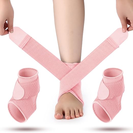 Honoson 2 Pcs Ankle Brace Kid Ankle Support Youth Neoprene Lace up Compression Sleeve Foot Brace Stabilizer with Adjustable Strap for Sport Sprained Plantar Fasciitis Achilles Tendonitis(Pink,S)