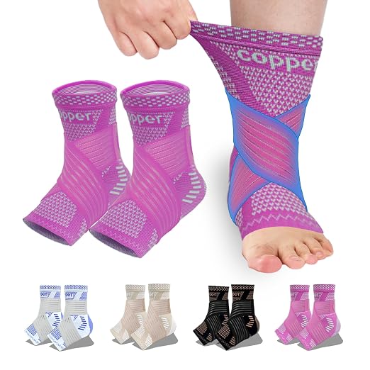 LISEPWU Copper Ankle Brace with Adjustable Compression Bandage, Ankle Support Compression Sleeve for Men & Women, for Foot Pain, Sprained Recovery, Achilles Tendonitis, Sports Protection(Magenta L)