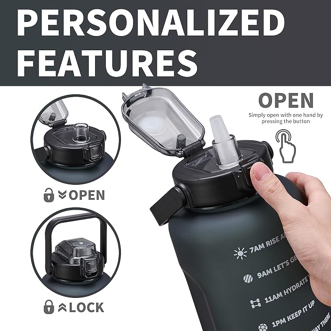 ST-YIBEN 64oz,100oz,128oz Large Motivational Water Bottle with Time Marker, Leakproof & BPA Free Half Gallon Big Water Bottle with Straw Handle Tritan Frosted Water Jug for Gym,Fitness,Outdoor Sports