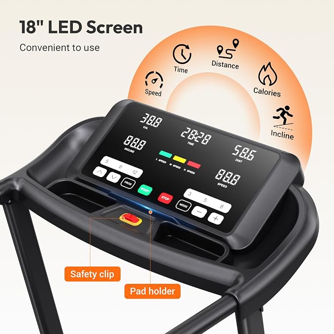 THERUN Incline Treadmill Running Treadmill, Wide Belt Treadmills for Home | 12% auto incline, 400lb, 3.0HP, 18" LED, shock-absorbing, wide belt, hydraulic folding, space saving, ipad holder