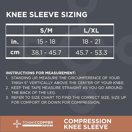Tommie Copper Knee Compression Sleeve, 15-20 mmHg, Copper (Black S/M) | 15-20 mmHg Graduated Compression | 4D Stretch