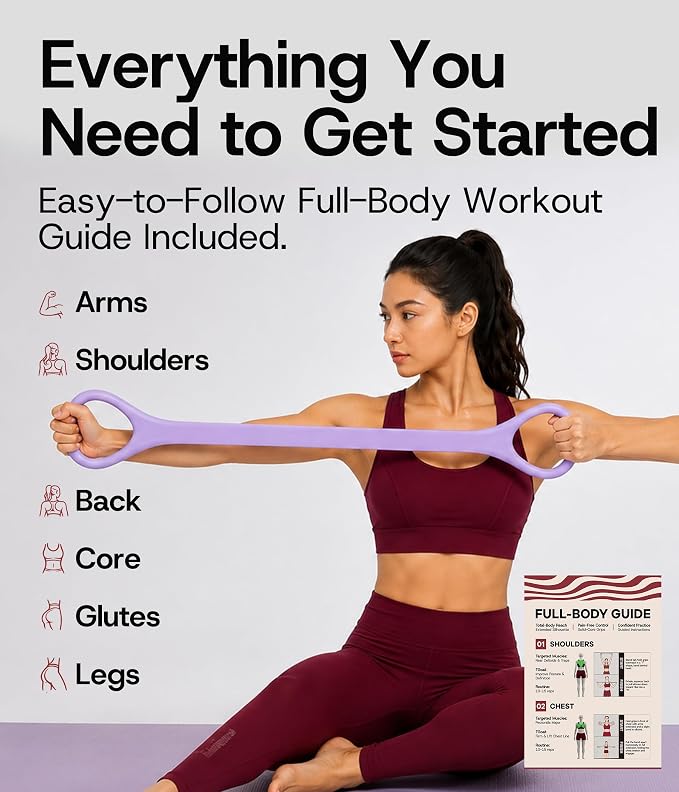 Figure 8 Resistance Band with Full Body Workout Guide, 20LB Total Body Exercise Band with Comfortable Solid Handles for Arms, Back, Shoulders, Stretching & Home Workout