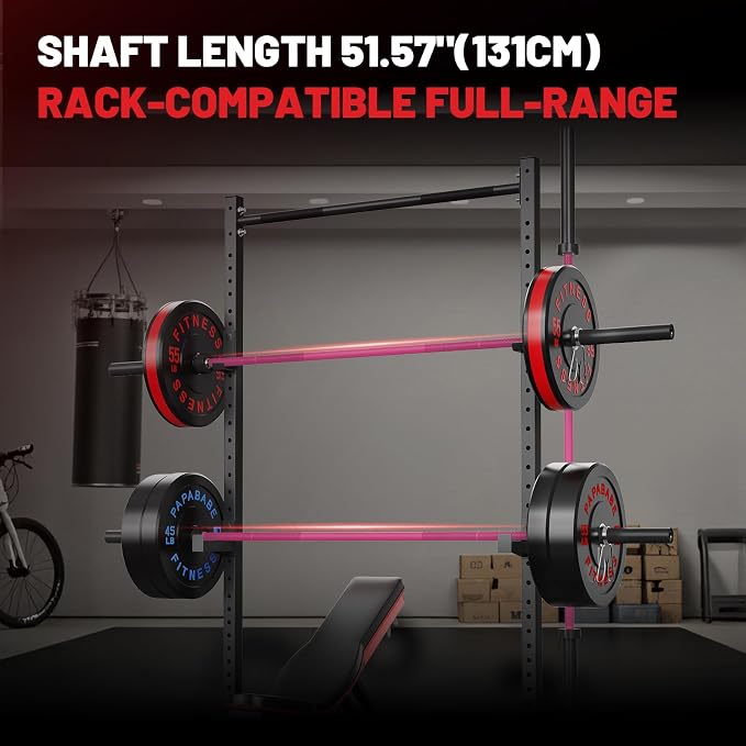 PAPABABE 7ft Barbell 45lb Olympic Barbell 1000/1500lbs Capacity Home Gym | 7ft 45lb 2" Olympic Barbell, 1000/1500lbs Capacity, Hybrid Needle Bearings & Bushings for Squat Curl Deadlift