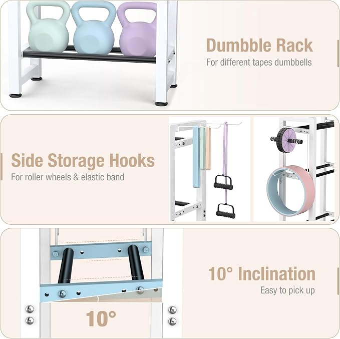 Small Dumbbell Rack，Heavy Duty Adjustable Dumbbell Weight Rack with Side Hooks,Gym Equipment Weight Set holderfor Dumbbell,Kettlebells Rack, Other Gym Accessories