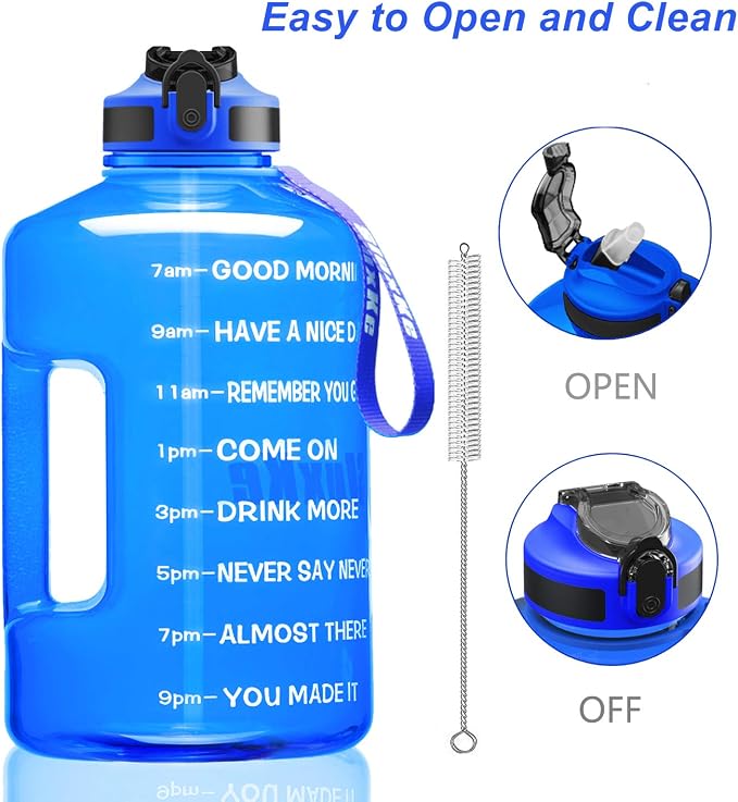 SLUXKE 1 Gallon Motivational Sports Water Bottle with Time Marker, BPA Free 128oz Leak Proof Jug, Black, Plastic, 128 ounces, Fitness, Sports, Outdoor Activities