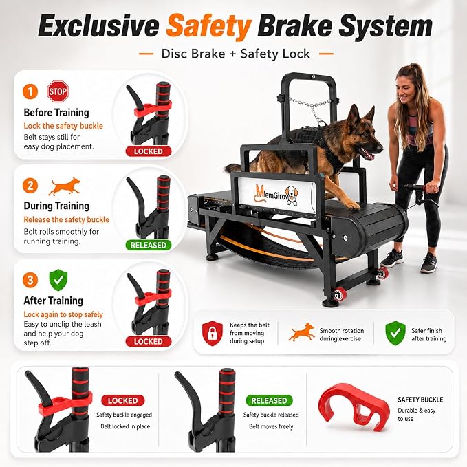 Dog Treadmill with Pin-Hinged Track & 3-Layer Shock Absorption | Waterproof dirt-resistant slats, secure disc brake lock, speed monitor, quiet wheels for indoor outdoor large pet cardio.