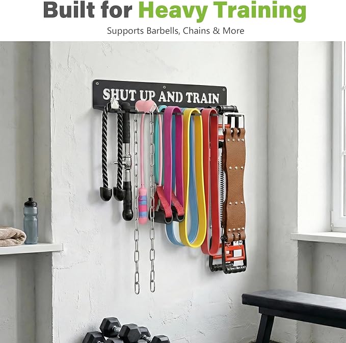 Home Gym Accessories Organization Storage Rack Equipment For Home 8 Hook Wall Hanger Display Gear Barbells Resistance Bands Jump Ropes Lifting Belt Hanger Accessories Hardware Included