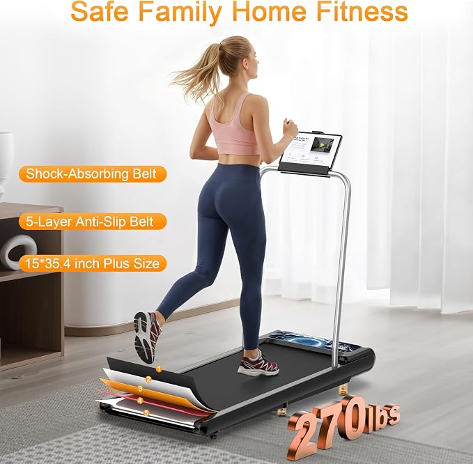 Walking Treadmill Pad with 0-8% Incline,2.5HP Walking Treadmill Mat for Home & Office,Portable Treadmill with Handle Bar