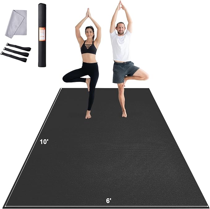 VEVOR Large Exercise Mat, 12'x6'/10'x6'/9'x6'/8'x6'/8'x5'/7'x5'/6'x4' (7mm) Extra Thick, Non Slip High Density Premium Workout Mat, Exercise Yoga Mat for Men & Women, Fitness & Exercise Mat with Bag & Carry Strap, for All Types of Home Yoga, Pilate & F...