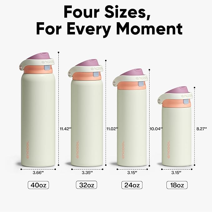 ENCOOL Leakproof Insulated Water Bottle with Straw Dual-Sip Water Bottle Bag-Safe Design for Work, Commute & Gym – Keeps Drinks Cold All Day, 24 oz, Sand Beige
