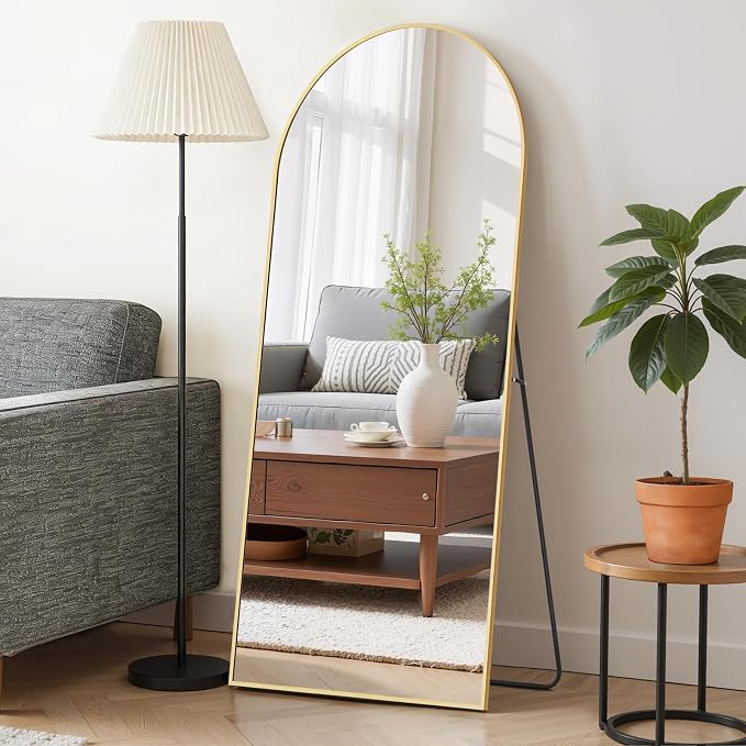 Mirror Full Length 56"x21", Arched Full Body Floor Mirrors with Stand | Shatterproof Glass, Aluminum Alloy Frame, Free Standing, Wall Mounted or Leaning for Bedroom Living Room Entryway