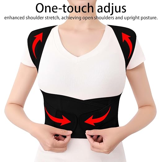 Posture Corrector for Men and Women, Adjustable Back and Shoulder Support Brace for Upper Back Alignment, Breathable Lightweight Comfortable Fit for Office, Work, Home, Sitting and Daily Wear Black, Large