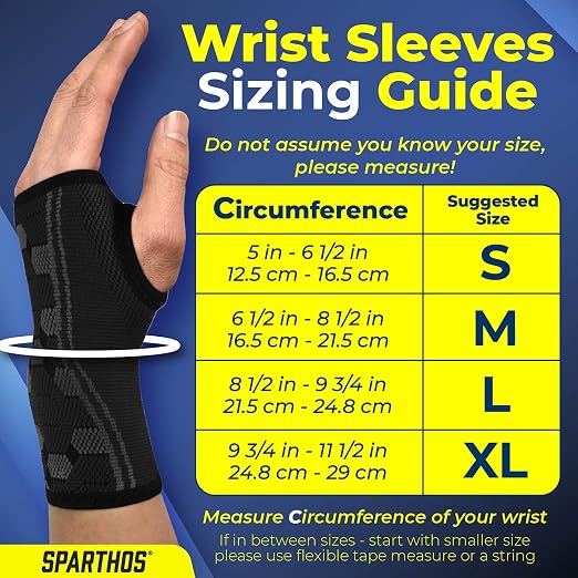 Sparthos Wrist Compression Sleeves (Pair), Carpal Tunnel Brace - Black-XL