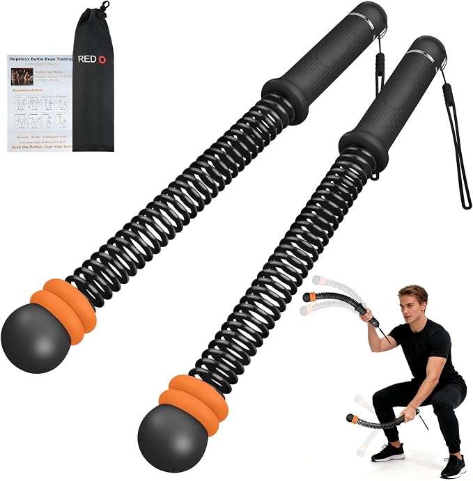 Adjustable Weighted Ropeless Battle Ropes for Home Gym | Portable Cordless Steel Spring Rope with Workout Poster, HIIT & Arm Training Equipment for Men and Women