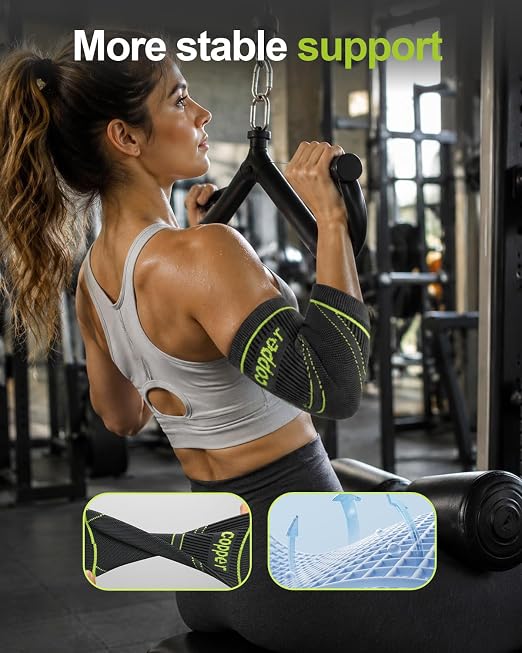 LISEPWU Copper Elbow Brace for Men & Women, Elbow Compression Sleeve (Pair) | Elbow Support Sleeve for Elbow Pain, Tennis Elbow, Golfer's Elbow, Tendonitis, Arthritis & Bursitis Workouts, Breathable (L)