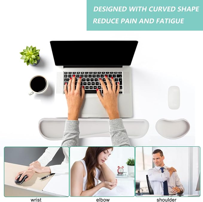 Keyboard Wrist Rest Mouse Wrist Support Set, Memory Foam Wrist Rest Pad for Computer Laptop Keyboard Mouse, Ergonomic Wrist Cushion Support for Typing Pain Relief, Gaming Home Office, White
