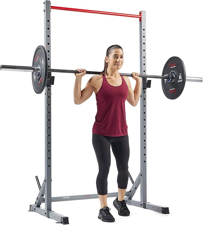 Sunny Health & Fitness Multifunctional Strength Training Home Gym – Complete Workout Equipment with Training Attachments, Optional Squat Stand, Power Rack Cage, Adjustable Incline Bench