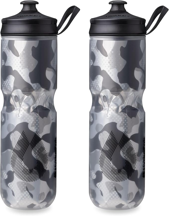 HydraPak Polar Sport Insulated Water Bottle 2-Pack (24oz, Contender Black) | High Flow, BPA Free, Tri-Layer Insulation, Leakproof, Dash Handle, Easy Squeeze, Self-Sealing Cap, for Sports