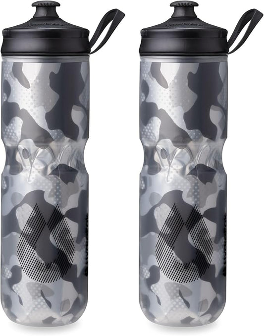 HydraPak Polar Sport Insulated Water Bottle 2-Pack (24oz, Contender Black) | High Flow, BPA Free, Tri-Layer Insulation, Leakproof, Dash Handle, Easy Squeeze, Self-Sealing Cap, for Sports